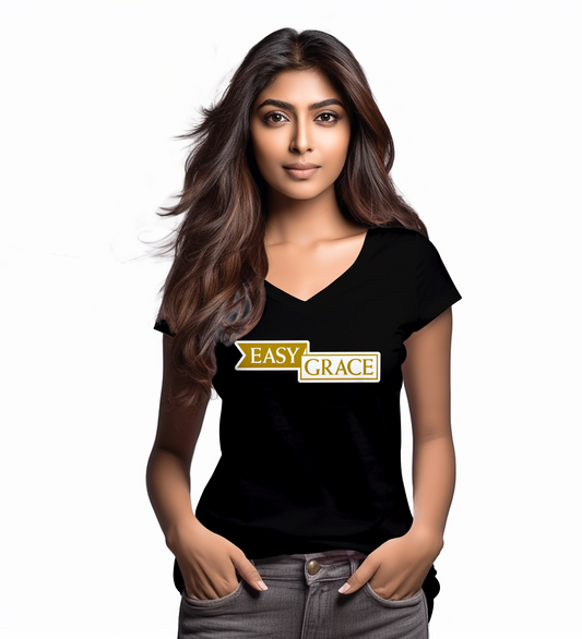 Easy Grace Apparel: Black and Gold V- Neck T-Shirt