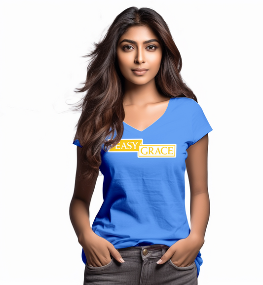 Easy Grace Apparel: Carolina Blue and Yellow V-Neck T-Shirt for Women
