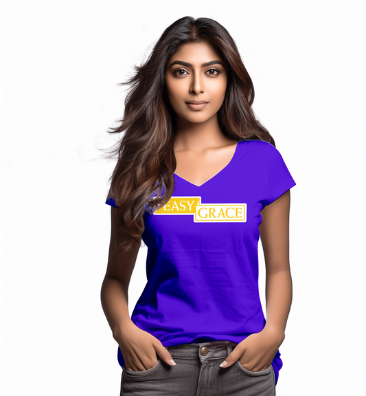 Easy Grace Apparel: Purple and Yellow V-Neck T-Shirt
