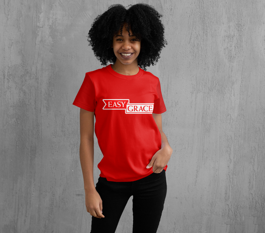 Easy Grace Women's Crew Neck Red Cotton V-Neck T-Shirt