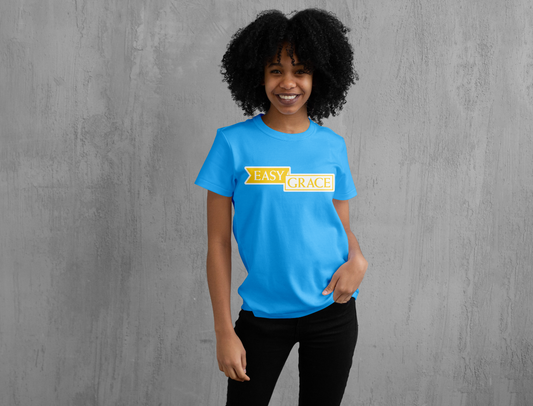 Easy Grace Apparel: Carolina Blue and Yellow Crew Neck T-Shirt for Women