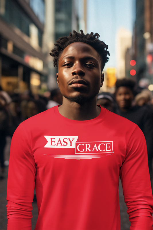 Easy Grace Long Sleeve Cotton T-Shirt for Men – Red